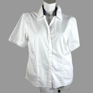 Oobe White Short Sleeve Button Down Shirt Cotton Blend w/ Sleeve Accent Size XL